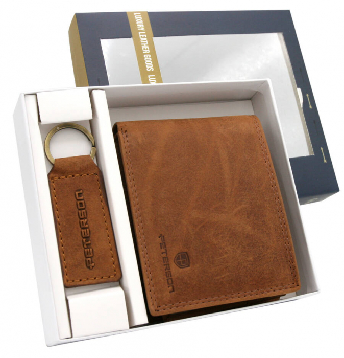 Set cadou portofel barbati din piele naturala + breloc Peterson PTR-PTN SET-M-N003-CHM C [15]