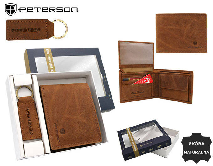 Set cadou portofel barbati din piele naturala + breloc Peterson PTR-PTN SET-M-N003-CHM C [14]