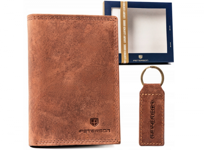 Set cadou portofel barbati din piele naturala si breloc Peterson PTR-PTN SET-M-1542-CHM C [1]