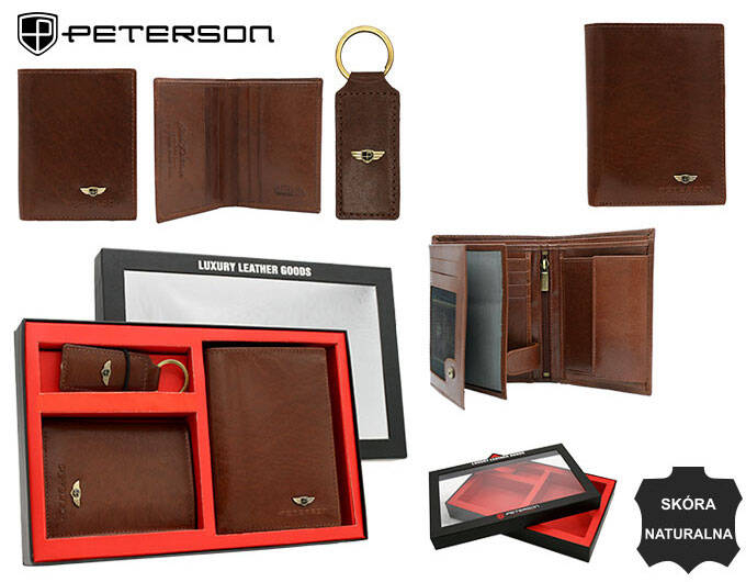 Set cadou portofel barbati din piele naturala + portcard + breloc Peterson PTR-PTN SET3-N4-VT BR [14]