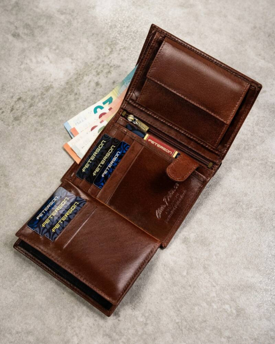Set cadou portofel barbati din piele naturala + portcard + breloc Peterson PTR-PTN SET3-N4-VT BR [8]