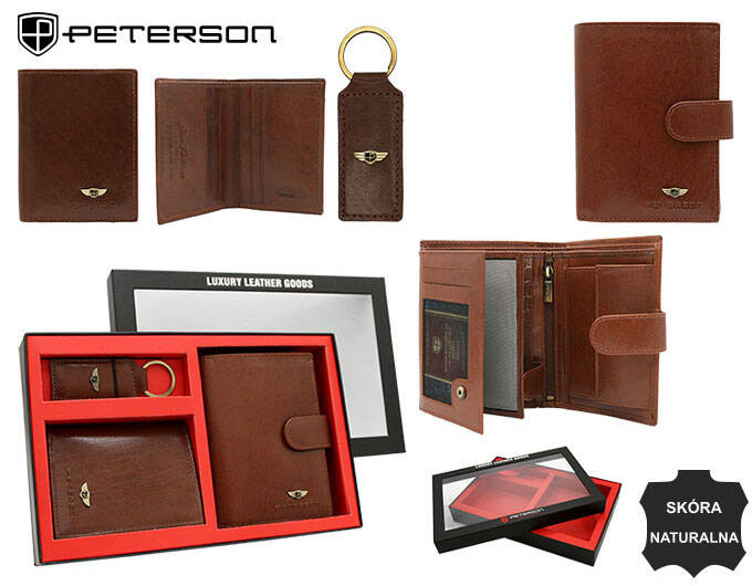 Set cadou portofel barbati din piele naturala + portcard + breloc Peterson PTR-PTN SET3-N4L-VT BR [13]