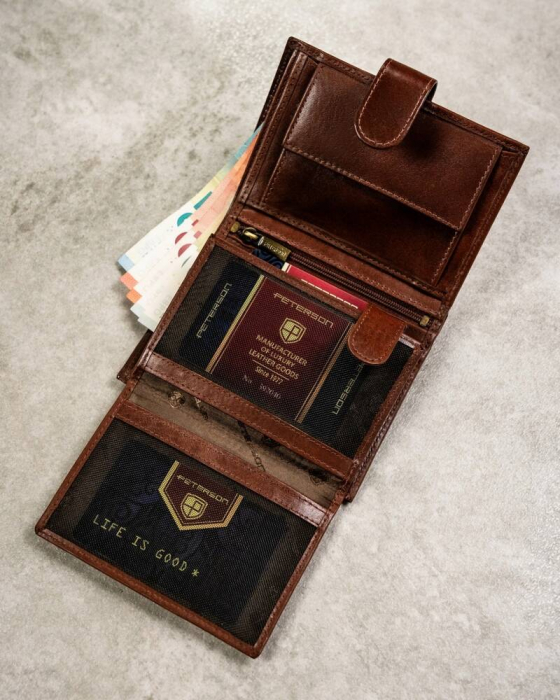 Set cadou portofel barbati din piele naturala + portcard + breloc Peterson PTR-PTN SET3-N4L-VT BR [8]