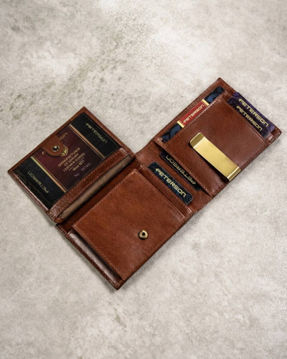 Set cadou portofel barbati din piele naturala + portcard + breloc Peterson PTR-PTN SET3-N78-VT BR [6]