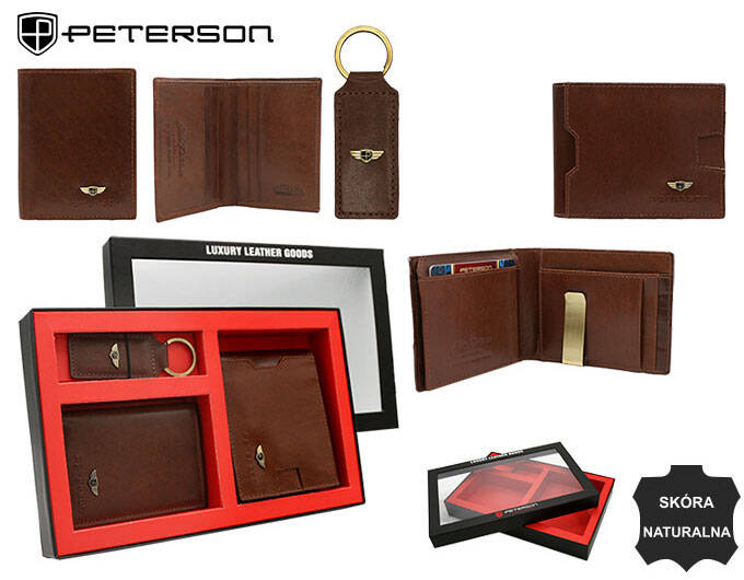 Set cadou portofel barbati din piele naturala + portcard + breloc Peterson PTR-PTN SET3-N78-VT BR [11]