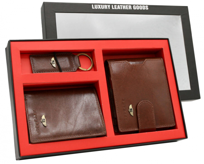 Set cadou portofel barbati din piele naturala + portcard + breloc Peterson PTR-PTN SET3-N78L-VT BR [15]