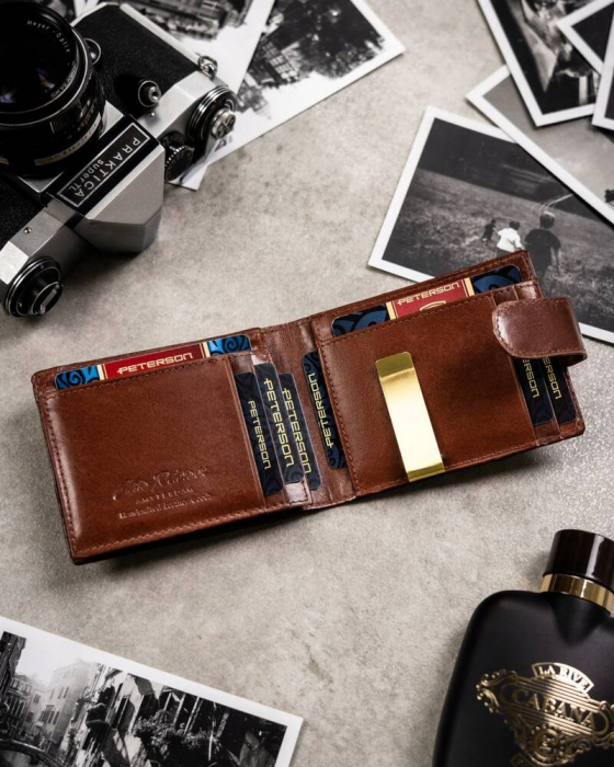 Set cadou portofel barbati din piele naturala + portcard + breloc Peterson PTR-PTN SET3-N78L-VT BR [9]