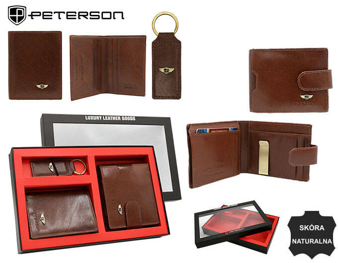Set cadou portofel barbati din piele naturala + portcard + breloc Peterson PTR-PTN SET3-N78L-VT BR [14]