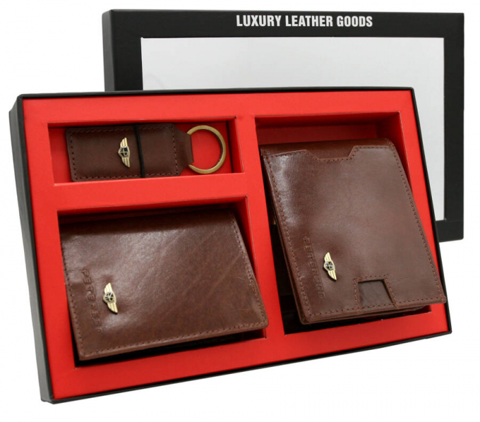 Set cadou portofel barbati din piele naturala + portcard + breloc Peterson PTR-PTN SET3-N79-VT BR [13]