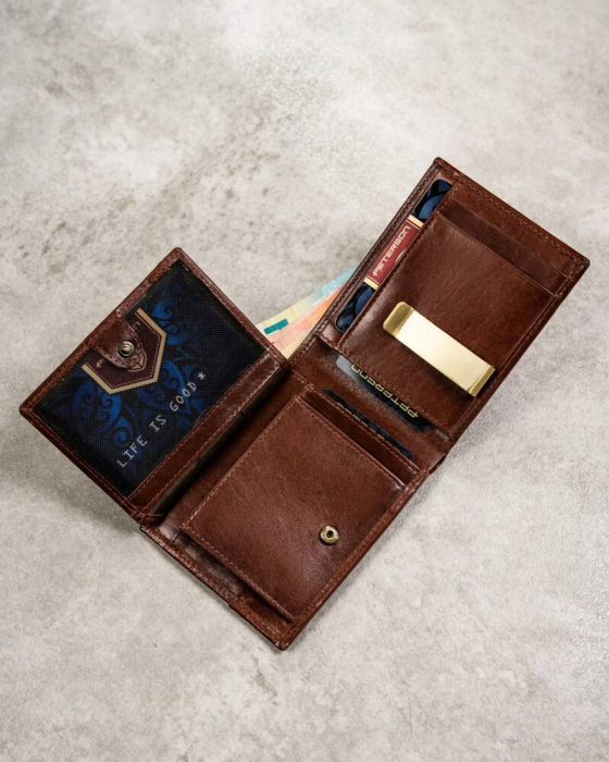 Set cadou portofel barbati din piele naturala + portcard + breloc Peterson PTR-PTN SET3-N79-VT BR [9]