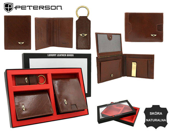 Set cadou portofel barbati din piele naturala + portcard + breloc Peterson PTR-PTN SET3-N79-VT BR [14]