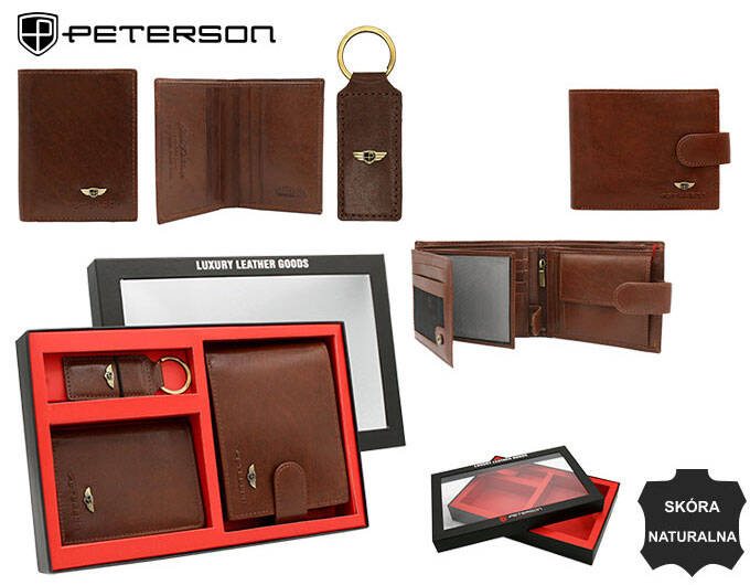 Set cadou portofel barbati din piele naturala + portcard + breloc Peterson PTR-PTN SET3-N992L-VT BR [14]