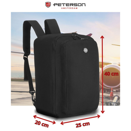 Rucsac de călătorie negru cu închidere cu fermoar, perfect pentru bagajul de mână - Peterson PTR-PTN WRONA-9638 BLACK [2]