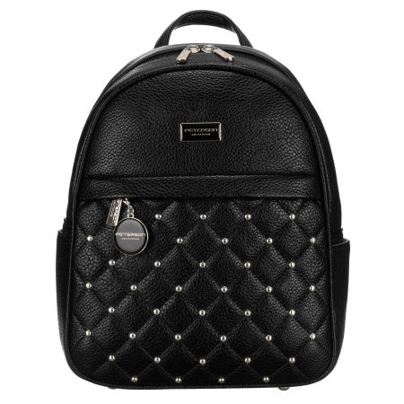 Luggage & Bags  - Rucsac elegant de damă, negru, mic, decorat cu matlasare și nituri argintii, piele ecologică Peterson PTN SPY-1-PIL BLACK
