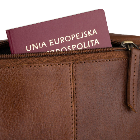 Geantă bărbătească tip borseta spațioasă, din piele maro, cu închidere cu fermoar - Peterson [9]