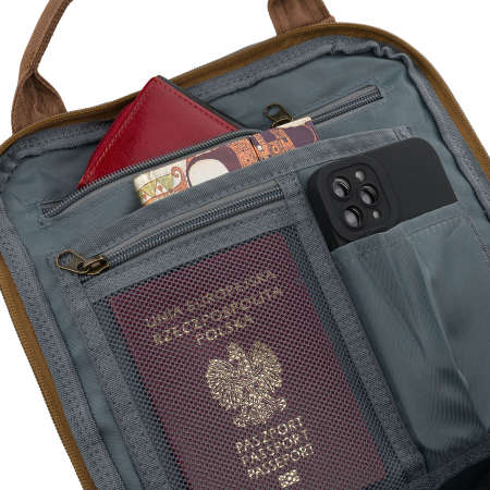 Rucsac de damă din poliester și piele ecologică maro, cu un singur compartiment - Peterson PTR-PTN GAMMA BROWN [12]