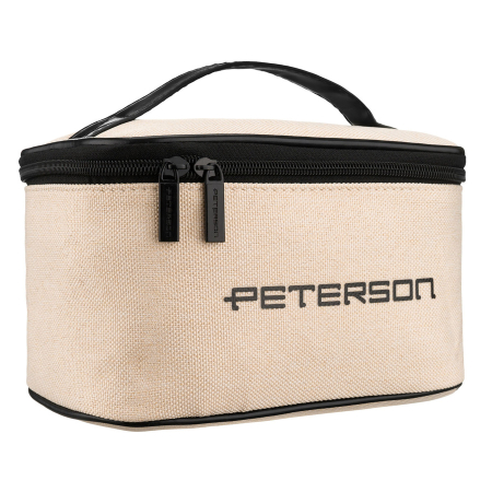  Cosmetic & Toiletry Bags - Geantă cosmetică din material sintetic bej și negru, cu un singur compartiment - Peterson PTR-PTN KOS-DA-16-3484 B