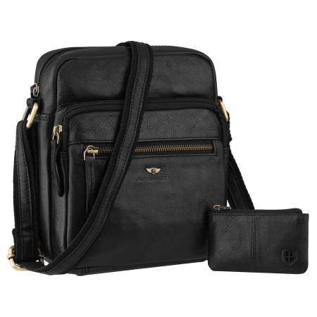  Handbags - Geantă bărbătească urbană din piele naturală neagră cu închidere cu fermoar - Peterson