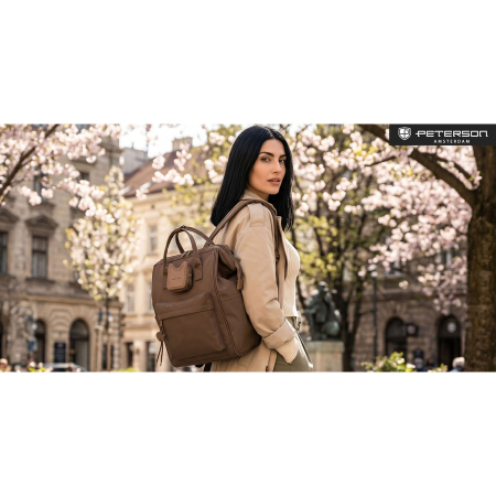 Rucsac maro pentru femei cu compartiment pentru laptop, confecționat din poliester și închidere cu fermoar - Peterson [10]