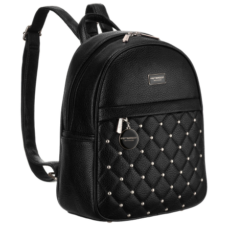 Rucsac elegant de damă, negru, mic, decorat cu matlasare și nituri argintii, piele ecologică Peterson PTN SPY-1-PIL BLACK [1]