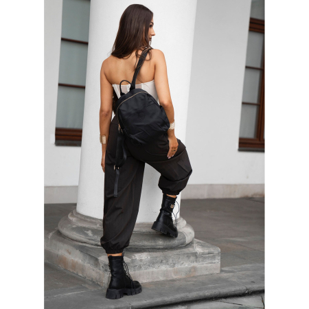 Rucsac urban pentru femei, confecționat din nailon și piele ecologică, de culoare neagră, cu fermoar - Peterson PTR-PTN JN-17-0412 BLACK [9]