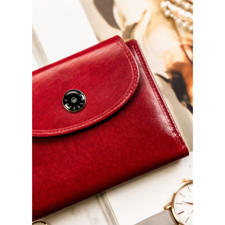 Portofel de damă din piele naturală, de culoare roșie, cu închidere cu capsă - Peterson PTR-PTN 70614-9-TVT RED [3]