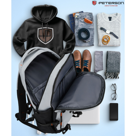 Rucsac mare, turistic, din poliester gri, cu două compartimente, cu fermoar - Peterson [22]