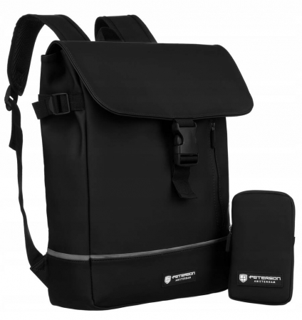 Preferintele clientilor - Genti si Rucsacuri ❤️ - Rucsac solid de oraș din material sintetic cu husă inclusă - Peterson PTR-PTN EB97-6519 BL