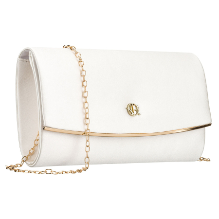 Import - Geantă tip clutch de damă din material sintetic alb, suspendată cu lanț - Rovicky PTR-R-XS028-3-0665 WHITE
