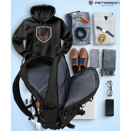 Rucsac mare, cu două compartimente, din poliester negru, pentru turiști - Peterson [25]