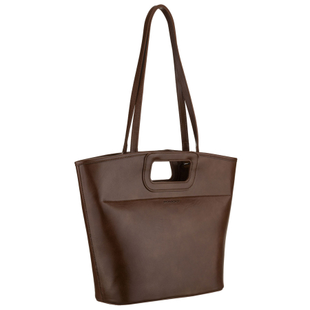  Handbags - Geantă shopper de damă maro din piele ecologică, suspendată pe mânere confortabile, cu husă detașabilă inclusă - Rovicky