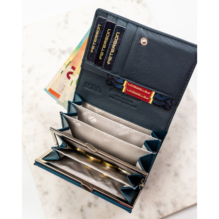 Portofel orizontal pentru femei din piele naturală și ecologică, bleumarin, cu sistem RFID - Peterson PTR-PTN PX30-F773 NAVY [7]