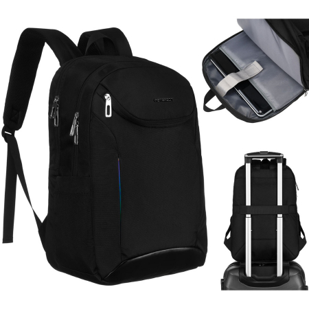 Import - Rucsac urban, încăpător, din nailon negru, cu compartiment pentru laptop - Peterson PTR-PTN 24400-6904 BLACK