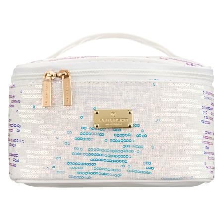  Cosmetic & Toiletry Bags - Geantă cosmetică albă din material sintetic, decorată cu paiete, prevăzută cu un mâner confortabil - Peterson PTR-PTN KOS-DA-18-3521 W