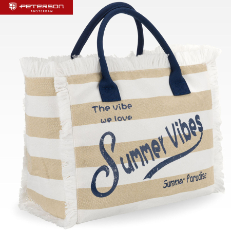 Geantă mare de plajă cu fermoar, albă și bej, geantă shopper - Peterson PTR-PTN MX05-M-WHITE-BEI [1]