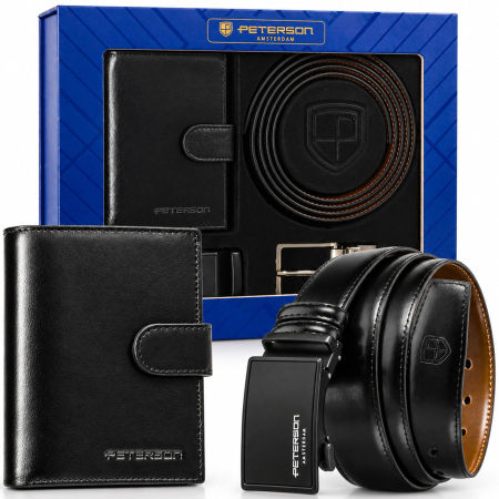  Handbags, Wallets & Cases  - Set cadou: portofel practic din piele neagră și curea reversibilă cu catarame interschimbabile - Peterson - Stefano – Essenza Minimal