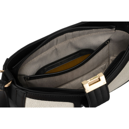 Geantă de damă bej din piele naturală și pânză Peterson PTR-PTN CAN-02 NAT-BLACK [6]