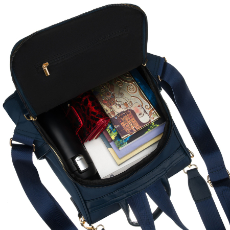 Rucsac de damă din nailon și piele ecologică de culoare bleumarin, cu închidere cu fermoar - Peterson PTR-PTN JN-12-0207 NAVY [19]