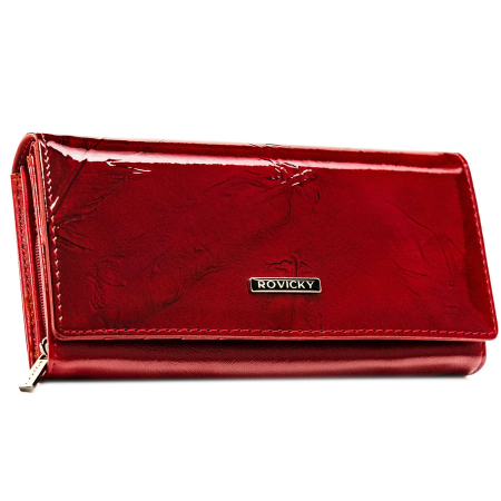 Portofel mare de damă din piele lăcuită roșie, confecționat din piele naturală și ecologică, protecție RFID - Rovicky PTR-RPN-28-YM-5838 [1]