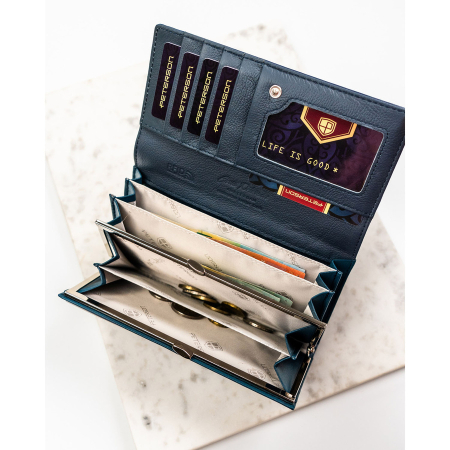 Portofel mare, orizontal, pentru femei, din piele naturală și ecologică, bleumarin - Peterson PTR-PTN PX24-F773 NAVY [7]