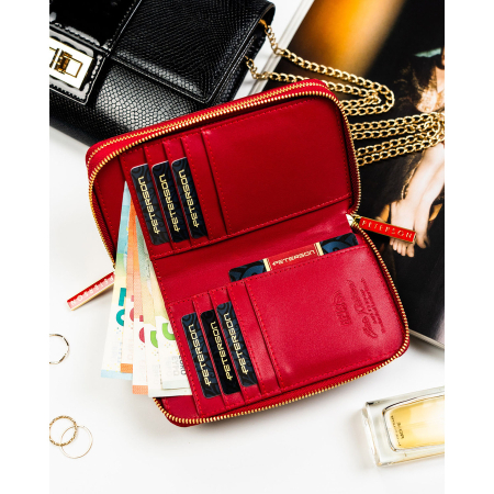 Portofel de damă cu fermoar, mărime medie, roșu, din piele ecologică lăcuită - Peterson PTR-PTN 007-BC-7274 [7]