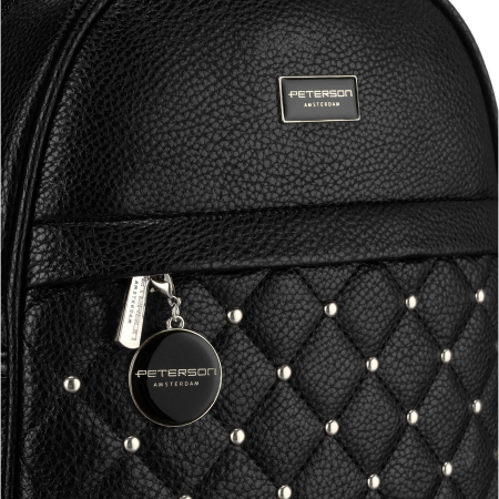 Rucsac elegant de damă, negru, mic, decorat cu matlasare și nituri argintii, piele ecologică Peterson PTN SPY-1-PIL BLACK [2]
