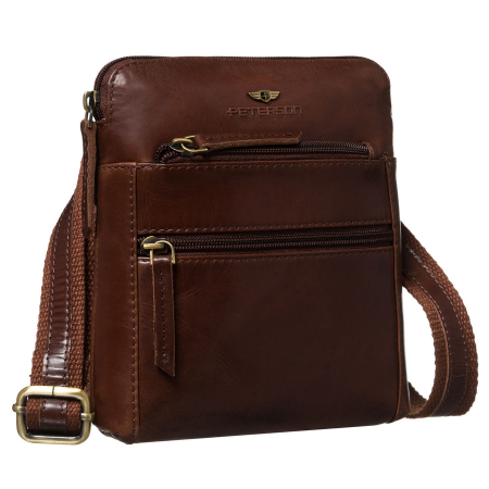 Accesorii Barbati - Geantă elegantă de mână bărbătească din piele maro cu închidere cu fermoar - Peterson PTR-PTN 1903-TUM-0642 BR