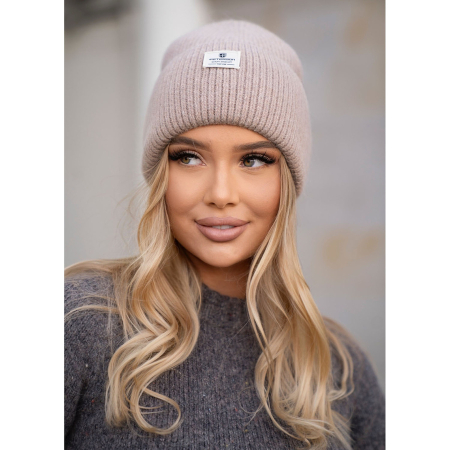 Căciulă beanie bej pentru femei, mărime universală, cu sigla mărcii - Peterson PTR-PTN HAT-10-5516 KHAK [3]