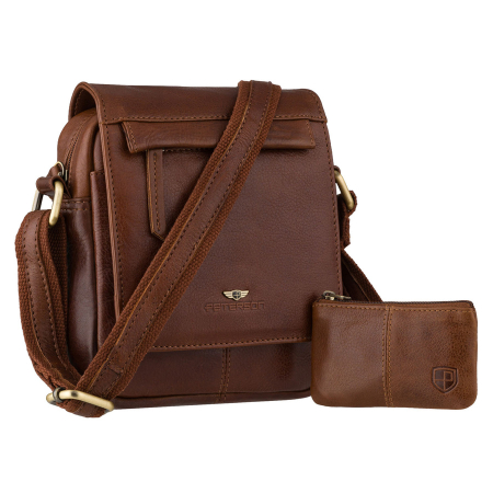  Handbags - Geantă de mână din piele maro cu un singur compartiment pentru bărbați, cu husă pentru chei inclusă - Peterson