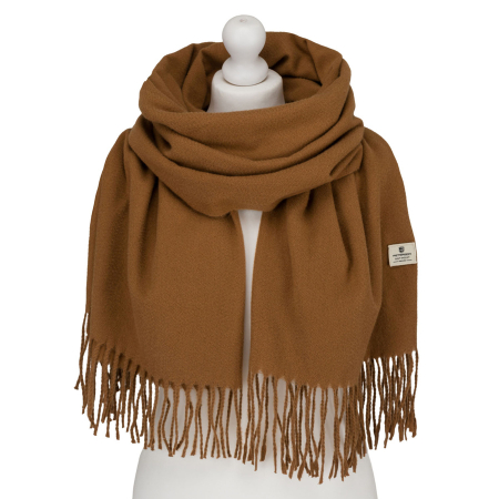  Scarves & Shawls - Eșarfă mare de damă, maro deschis, decorată cu franjuri - Peterson PTR-PTN SP100C-5479 L.BR