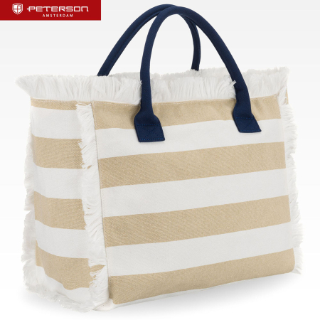 Geantă mare de plajă cu fermoar, albă și bej, geantă shopper - Peterson PTR-PTN MX05-M-WHITE-BEI [3]