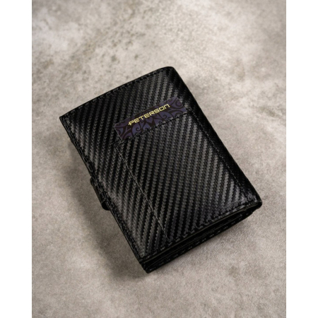 Set cadou: portofel vertical bărbătesc de culoare neagră și curea din piele naturală cu cataramă automată - Peterson [3]