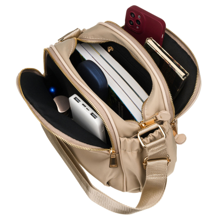 Geantă de damă bej din nailon cu șase buzunare suplimentare - Peterson PTR-PTN JN-15-0320 BEIGE [19]