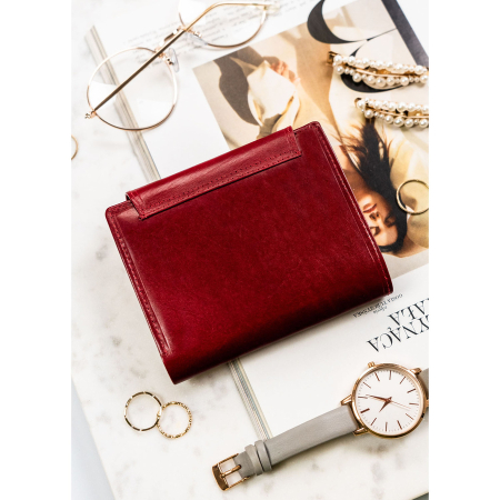 Portofel de damă din piele naturală, de culoare roșie, cu închidere cu capsă - Peterson PTR-PTN 70614-9-TVT RED [4]